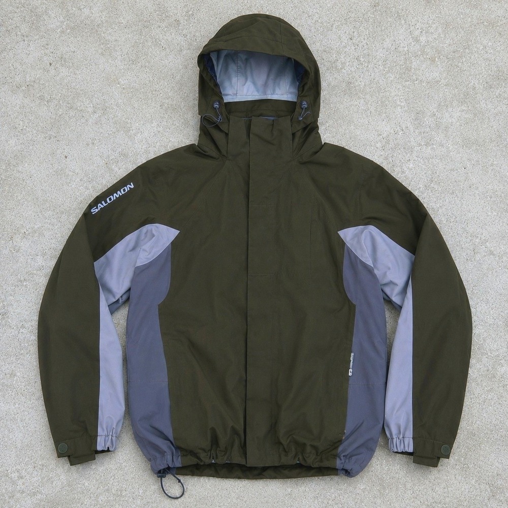 Salomon Vintage Y2K Gorpcore Technical Jacket Olive Green Grey Hooded Shell XL
